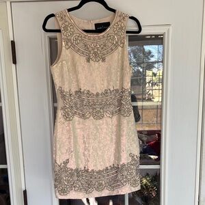 Needle & Thread Anthropologie Ivory Gold Embellished Mini Dress Size 6 Stunning!